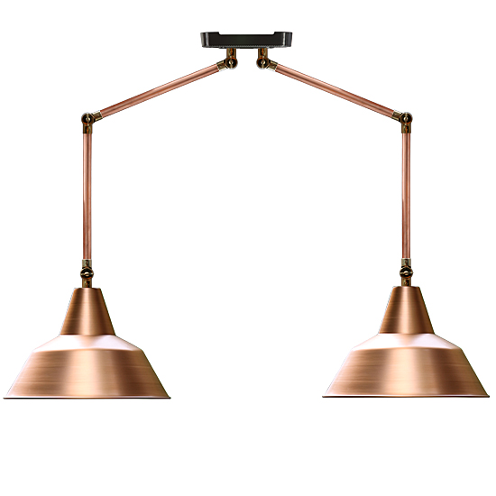 Bielefeld II Pipe pendant light in Bauhaus style: Multi-adjustable jointed pipe pendant light in copper with brass joints